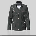 Dark Green Casual Jacket With Multiple Front Pockets Brass Buttons And Long Sleeves 3d model