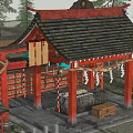 Japanese-style blessing water well pavilion porch ancient building pavilion 3d model