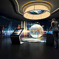 People Engaging In Interactive Technology Exhibition With Illuminated Sphere And Digital Displays 3d model
