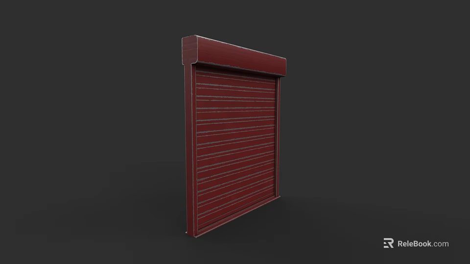 Red Metal Roller Shutter Fence Featuring Vertical Stripes In Dark Background 3d model 