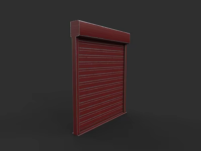 Red Metal Roller Shutter Fence Featuring Vertical Stripes In Dark Background 3d model
