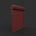 Red Metal Roller Shutter Fence Featuring Vertical Stripes In Dark Background