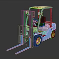 Blue and White Industrial Forklift with Hydraulic Mast Forks and Cab