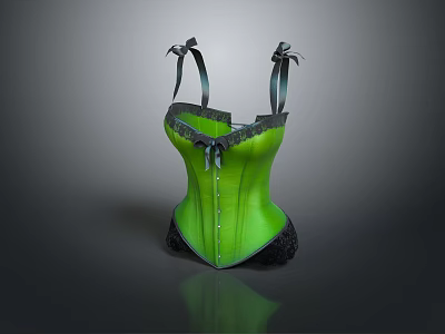 Green Corset With Black Lace Trim And Bow Accents Fashion Design 3d model