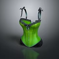 Green Corset With Black Lace Trim And Bow Accents Fashion Design