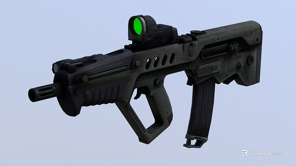 Modern Tactical Rifle With Green Dot Sight Black And Green Design Ergonomic Grip Detachable Magazine 3d model 