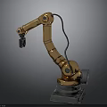 Golden Robotic Arm With Multiple Joints And Black Base Connecting Cable