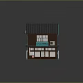 Japanese Traditional Small Shop Building With Blue Walls Dark Roof Garage Door And Satellite Dish