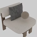 Stylish Accent Chair with Curved Armrests Beige Fabric Wooden Legs and Black Geometric Pillow