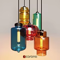 Colorful Glass Chandeliers in Blue Red Orange with Cylindrical Design and Black Top