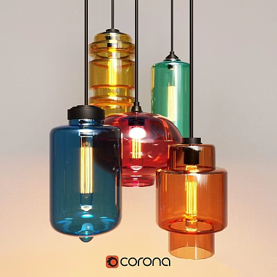 Colorful Glass Chandeliers in Blue Red Orange with Cylindrical Design and Black Top 3d model