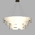 Modern Minimalist Layered Chandelier With Cream Colored Geometric Block Design And Soft Lighting