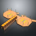 Industrial Platform Structure With Orange Surfaces Yellow H Markings Railings Lamp Posts And Walkway