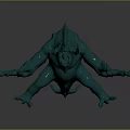 Teal Colored Game Movie Monster Character With Spiked Back Scaly Skin And Extended Limbs