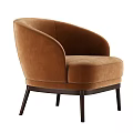 Modern Brown Curved Single Sofa With Soft Fabric And Dark Wood Legs