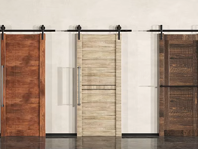 Wooden Sliding Barn Doors In Different Natural Wood Tones For Interior Design 3d model