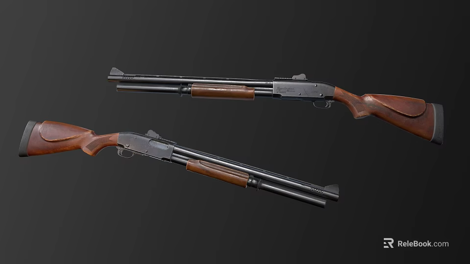 Two Classic Shotguns With Wooden Stocks And Black Barrels On Dark Background 3d model 
