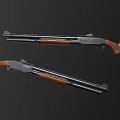 Two Classic Shotguns With Wooden Stocks And Black Barrels On Dark Background