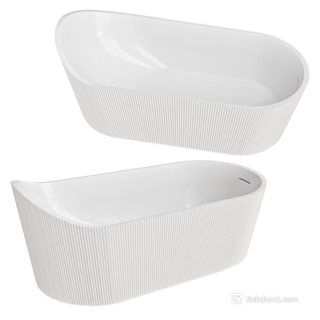 Modern White Ribbed Freestanding Bathtub with Textured Surface and Sleek Design 3d model 