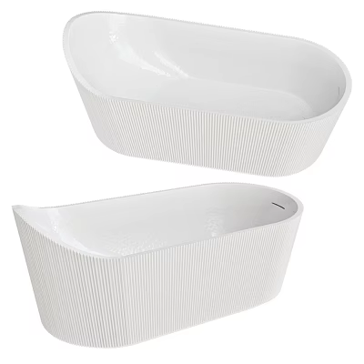 Modern White Ribbed Freestanding Bathtub with Textured Surface and Sleek Design 3d model