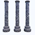 Traditional Stone Columns With Intricate Dragon Carvings And Ornate Base Designs