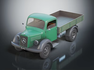 Green Mercedes-Benz Vintage Truck Model With Open Cargo Bed And Classic Design 3d model