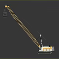 Yellow Construction Crane with Long Boom and Grab Bucket White and Orange Body
