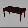 Red Rectangular Table with Elegant Wooden Legs and Golden Casters Classic Furniture Design
