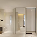Modern Luxury Bathroom Interior With Bathtub Double Mirrors Green Plant Wall And Wooden Cabinets