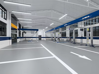 Automotive 4S Shop Interior With Service Equipment And Bright Lighting 3d model