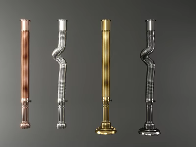 Different Colored Decorative Metal Pipes in Copper Silver Gold and Black Curved Design 3d model