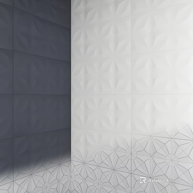 Geometric Pattern Tiles In Gray And White For Daily Washing Bathroom Walls 3d model 