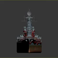 Detailed Warship Model With Red Blue Hull Deck Turrets And Antenna Structure