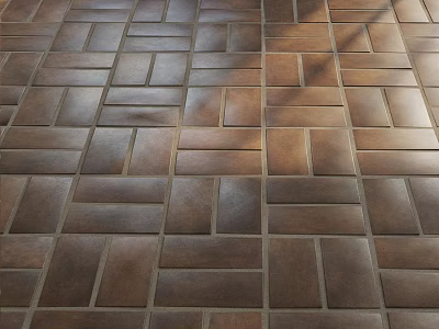 Stylish Brown Textured Floor Tiles With Natural Patterned Arrangement And Warm Light Shadows 3d model