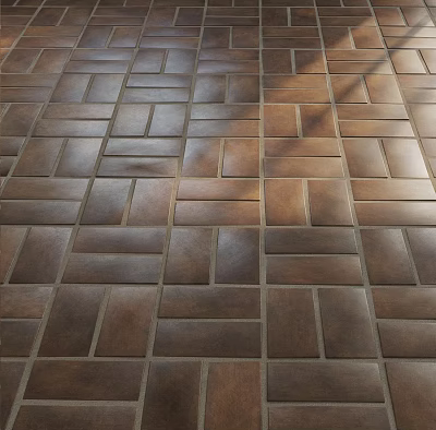 Stylish Brown Textured Floor Tiles With Natural Patterned Arrangement And Warm Light Shadows 3d model