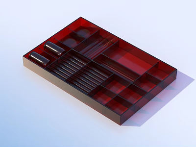 Red Plastic Desk Organizer with Multiple Compartments for Stationery Storage 3d model