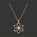 Stylish Atomic Structure Pendant Necklace With Gold Chain And Pink Gemstone Centerpiece