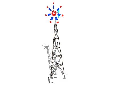 Steel Lattice Tower Architectural Component With Top Red Blue Structural Elements And Foundation Base 3d model