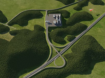 Aerial View Of Scenic Bridge With Winding Roads And Green Forest Landscape 3d model