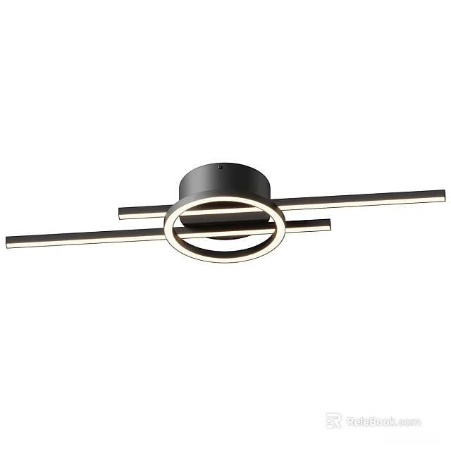 Modern Black Ceiling Light With Circular Ring And Horizontal Bars Design 3d model