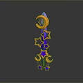 Fantasy Weapon with Purple and Gold Moon Shaped Top and Decorative Long Handle Design