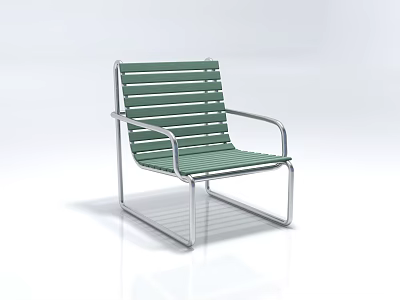 Stylish Green Striped Armchair With Metal Frame For Modern Home Decor 3d model