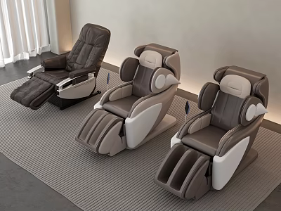 Three Modern Massage Chairs With Light And Dark Gray Leather In Comfortable Contemporary Interior 3d model