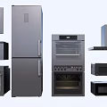 Modern Kitchen Appliances Including Refrigerator Oven Microwave Cooktop And Range Hood