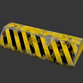 Construction Site Roadblock With Yellow Black Stripes Worn Surface And Metal Bolts