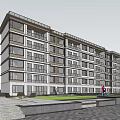 Modern Residential Apartment Building Exterior Featuring Balconies Green Space And People