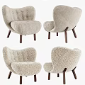 Light Beige Accent Chair With Tufted Fluffy Fabric And Dark Wooden Legs Modern Design