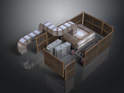 Modern Industrial Equipment System With Ventilation Ducts Control Panels And Metal Enclosure 3d model