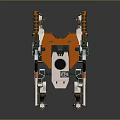 Futuristic Quadruped Mech Character With Turrets Orange Green White Armor Plating