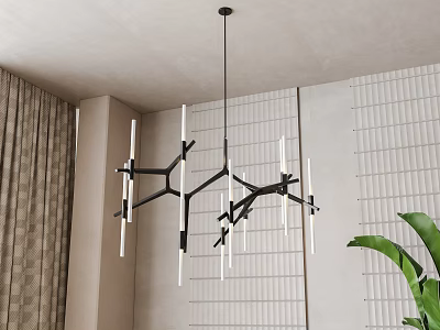 Modern Black Metal Chandelier With Branch Like Arms And White Tubes In Interior 3d model
